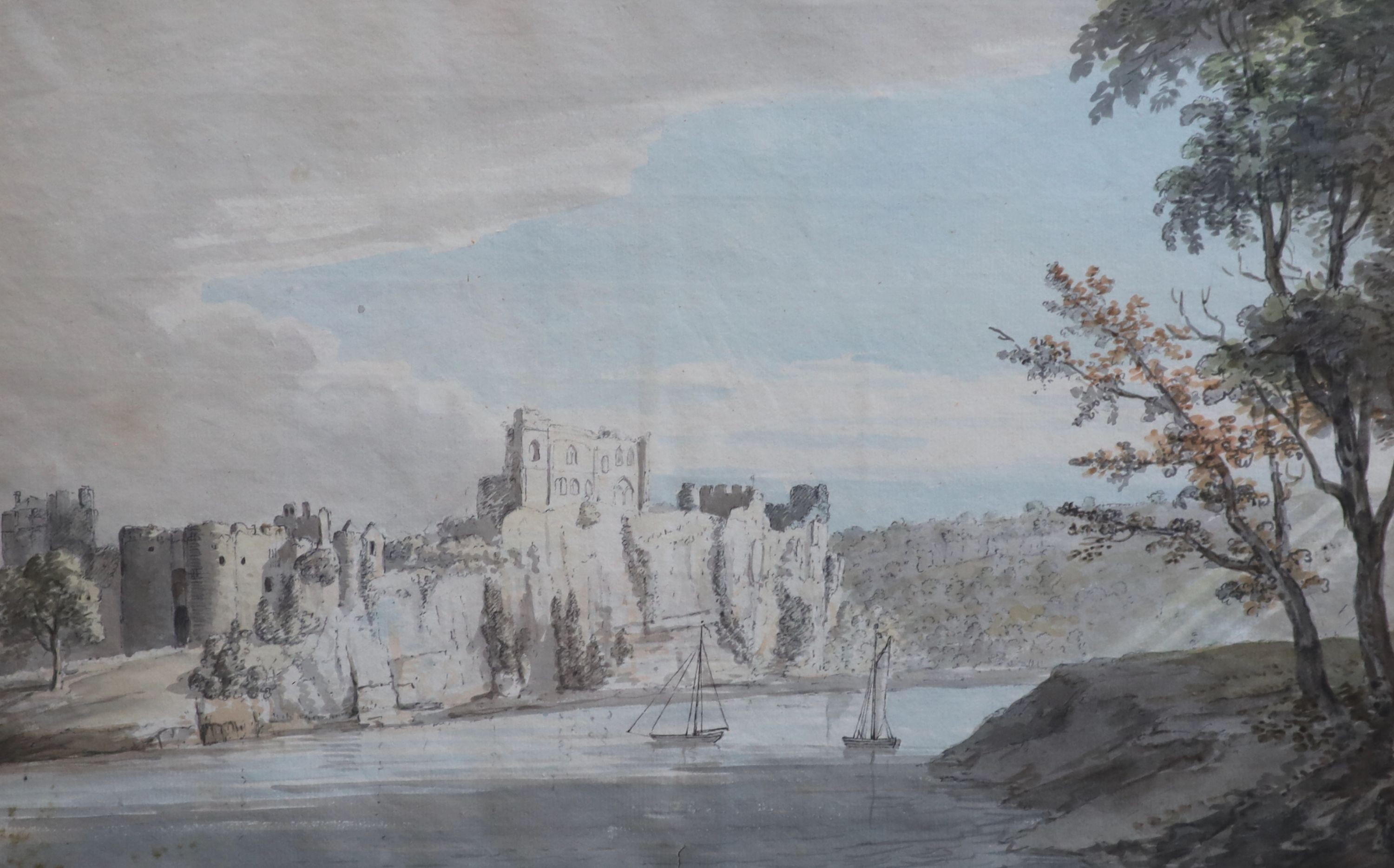 English School c.1800, Chepstow Castle: Berry Pomeroy Castle, Launceston Castle and Harewood Castle, Ink and watercolour (4), Largest 26 x 41cm.